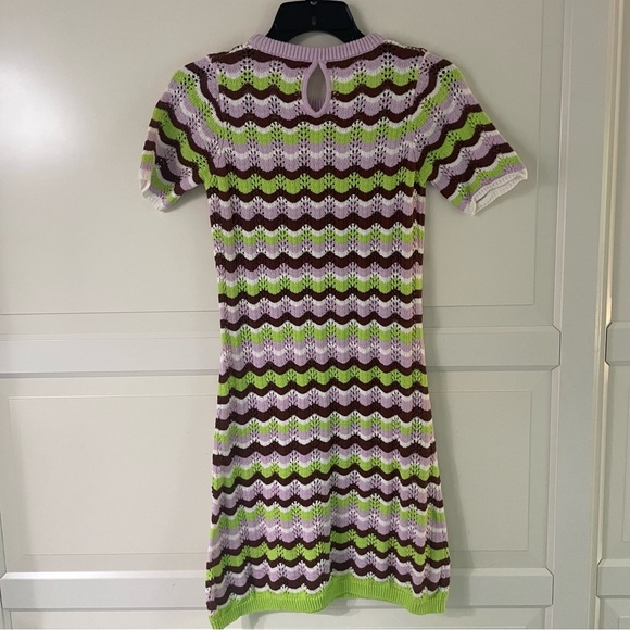 Olivia Rubin Hailey Green Brown Cotton Pointelle Mini Dress 27025 - Picture 4 of 9